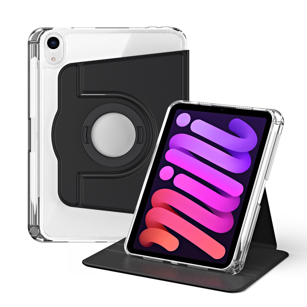 For iPad mini (2024) / mini (2021) Case PU Leather+Acrylic Stand Detachable Tablet Cover - Black