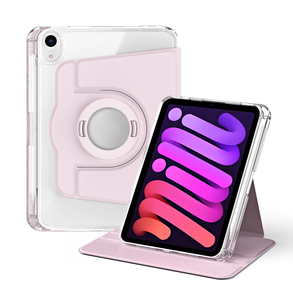 For iPad mini (2024) / mini (2021) Case PU Leather+Acrylic Stand Detachable Tablet Cover - Pink