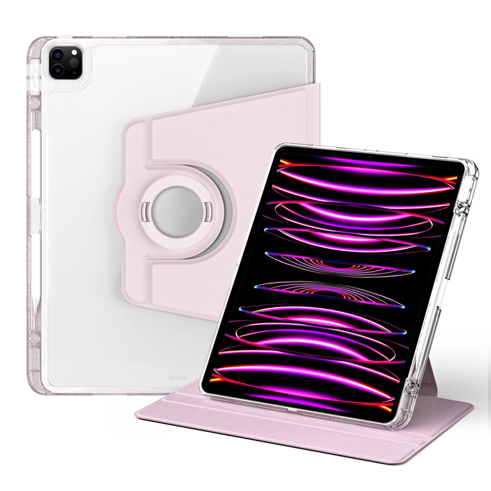 For iPad Pro 12.9 (2022) / (2021) / (2020) / (2018) Case Detachable Stand PU Leather+Acrylic Tablet Cover - Pink