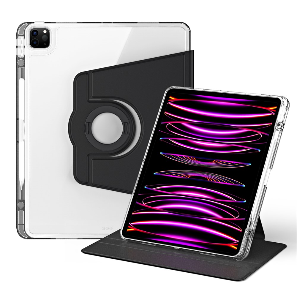 For iPad Pro 12.9 (2022) / (2021) / (2020) / (2018) Case Detachable Stand PU Leather+Acrylic Tablet Cover - Black