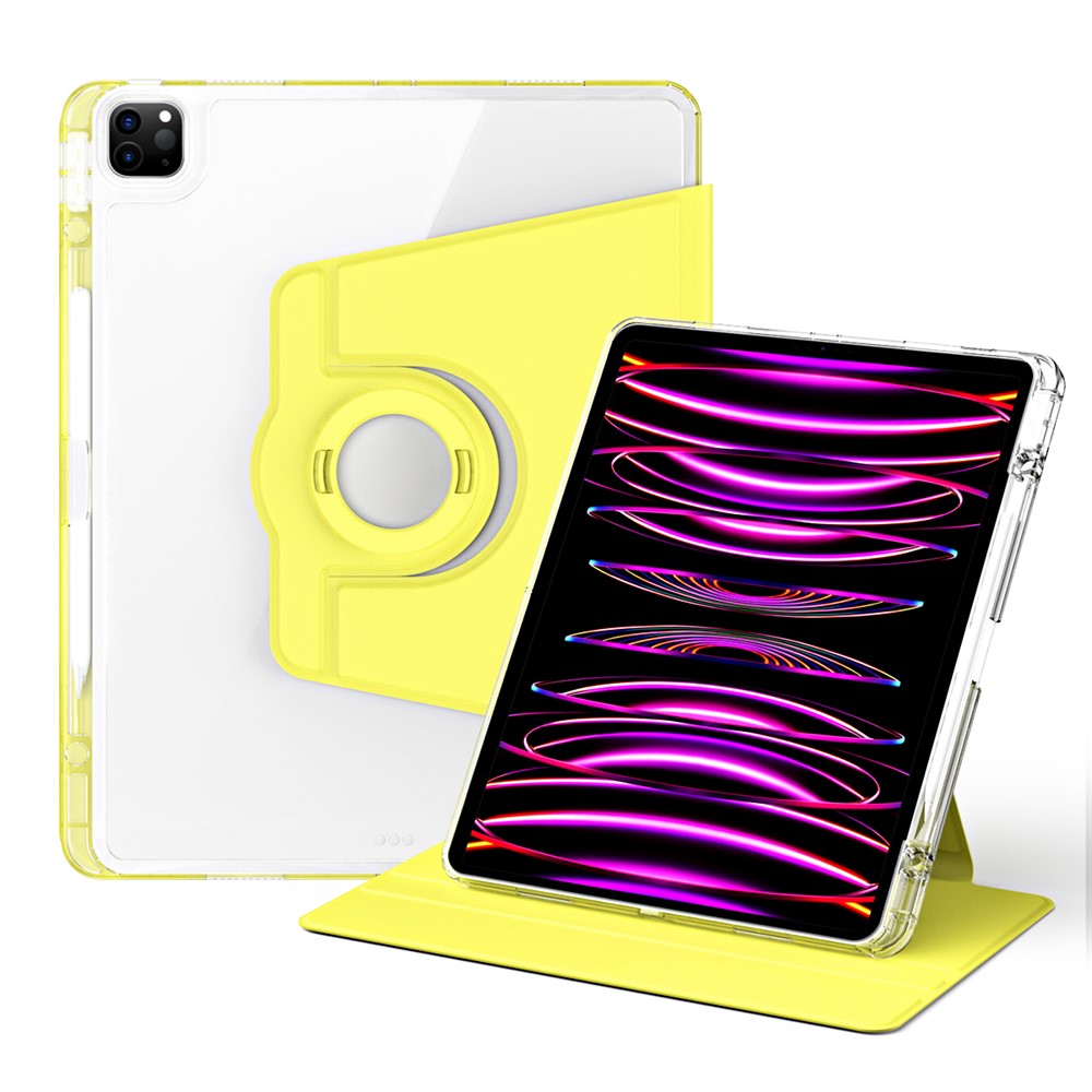 For iPad Pro 12.9 (2022) / (2021) / (2020) / (2018) Case Detachable Stand PU Leather+Acrylic Tablet Cover - Yellow