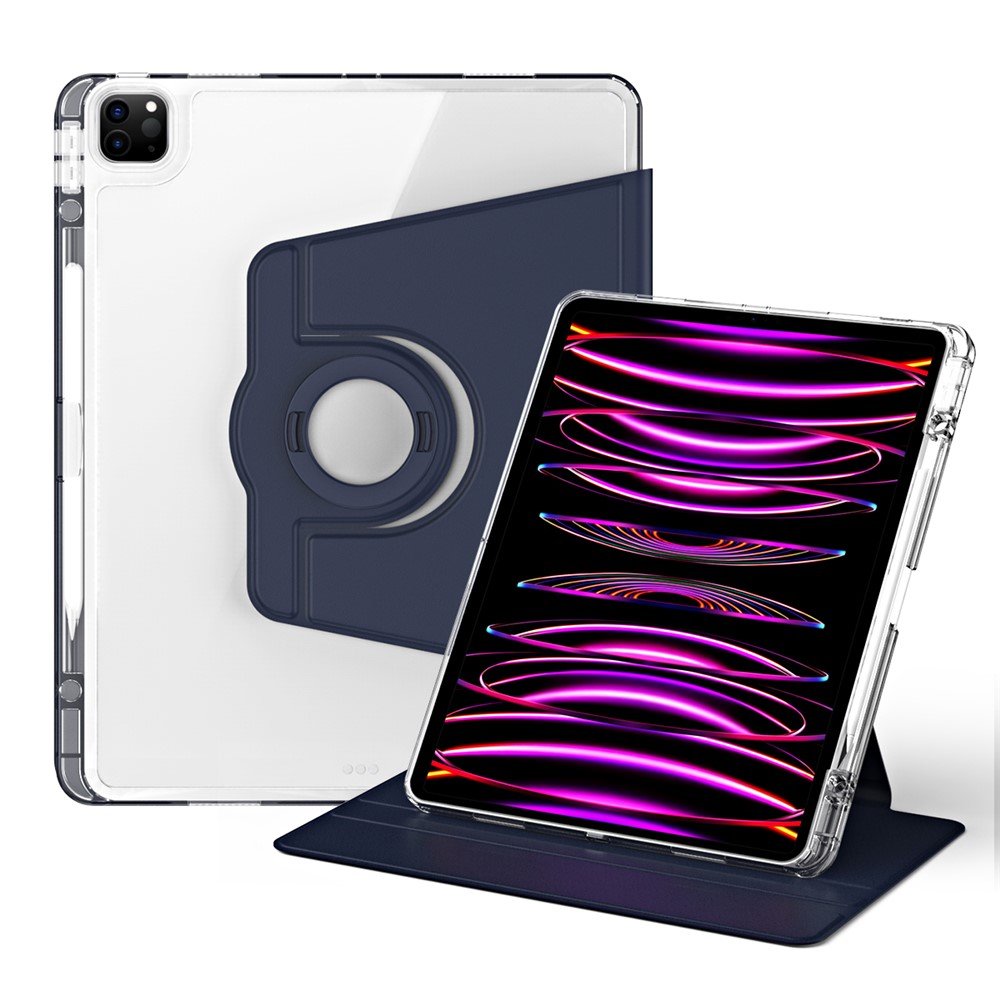 For iPad Pro 12.9 (2022) / (2021) / (2020) / (2018) Case Detachable Stand PU Leather+Acrylic Tablet Cover - Dark Blue