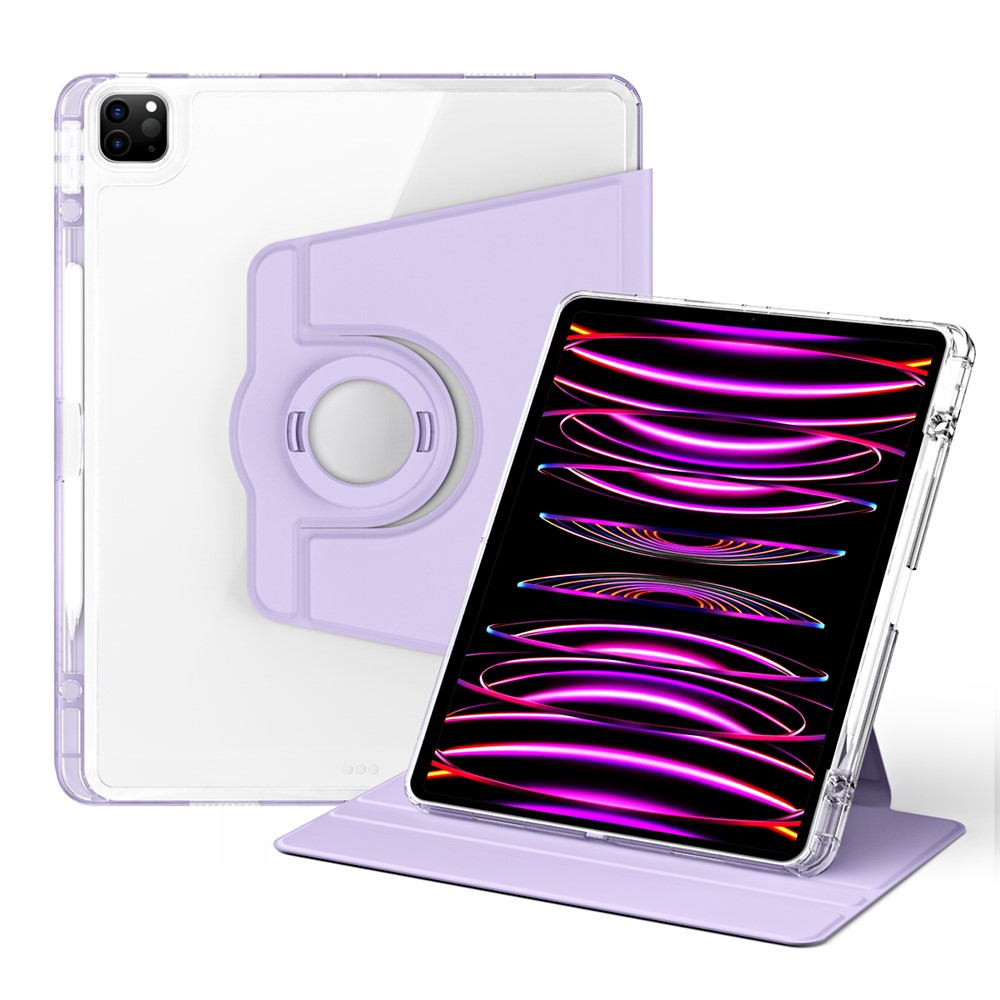 For iPad Pro 12.9 (2022) / (2021) / (2020) / (2018) Case Detachable Stand PU Leather+Acrylic Tablet Cover - Purple