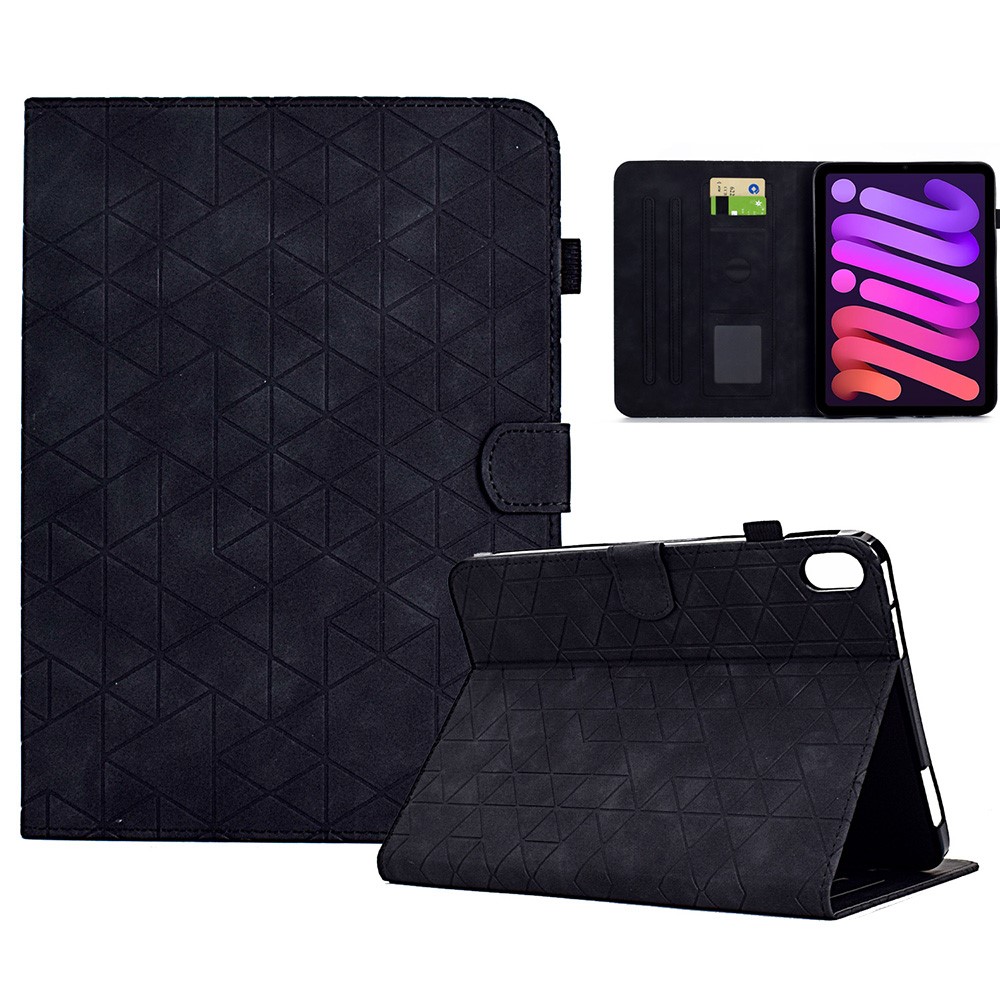 For iPad mini (2024) / mini (2021) Tablet Case Pattern Imprinted Anti-Drop PU Leather Flip Cover - Black