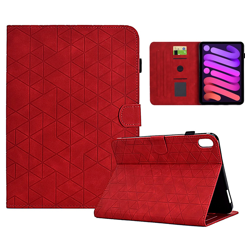 For iPad mini (2024) / mini (2021) Tablet Case Pattern Imprinted Anti-Drop PU Leather Flip Cover - Red