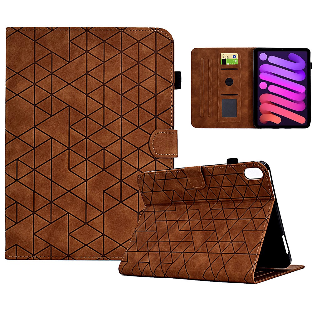 For iPad mini (2024) / mini (2021) Tablet Case Pattern Imprinted Anti-Drop PU Leather Flip Cover - Brown