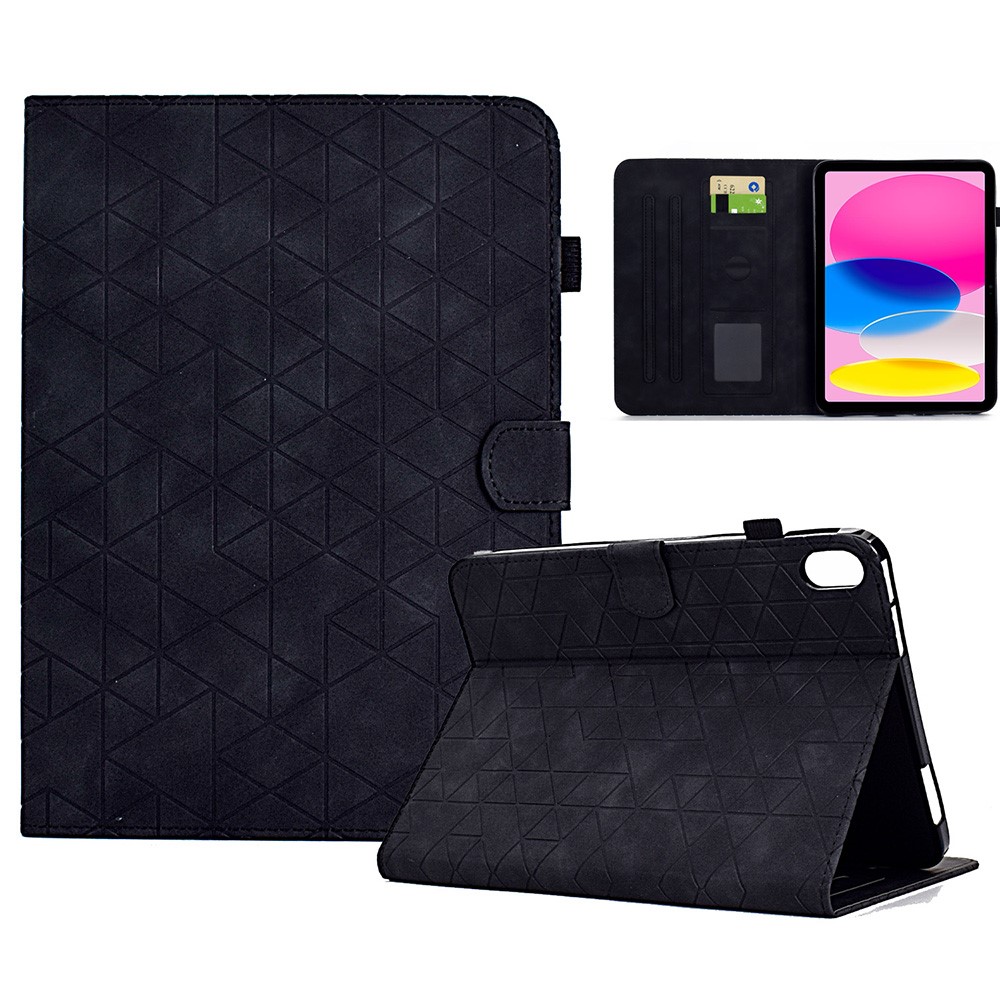 For iPad (2025) / 10.9 (2022) Case Card Slot Pattern Imprinted PU Leather Tablet Cover - Black