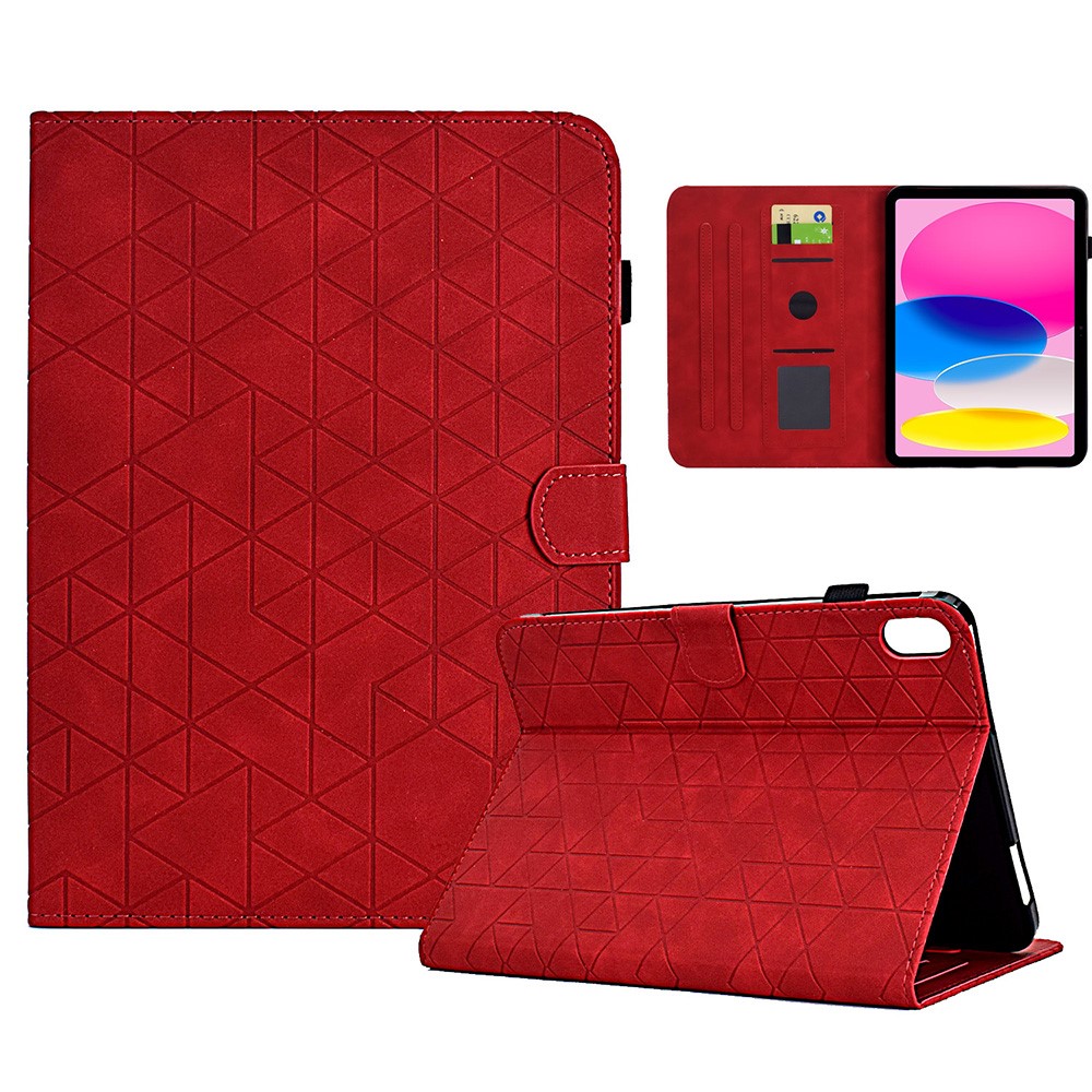 For iPad (2025) / 10.9 (2022) Case Card Slot Pattern Imprinted PU Leather Tablet Cover - Red