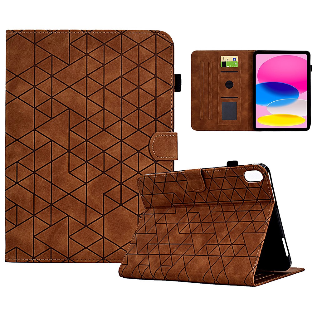 For iPad (2025) / 10.9 (2022) Case Card Slot Pattern Imprinted PU Leather Tablet Cover - Brown