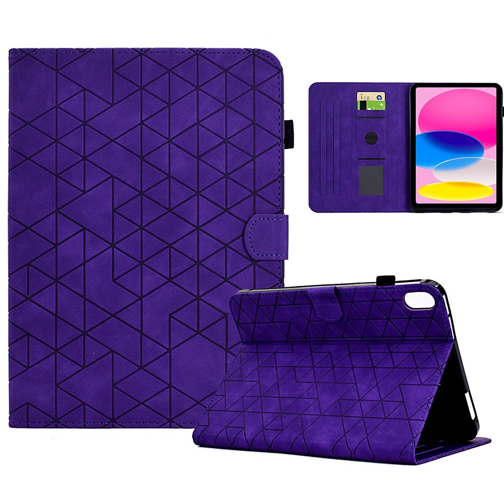 For iPad (2025) / 10.9 (2022) Case Card Slot Pattern Imprinted PU Leather Tablet Cover - Purple