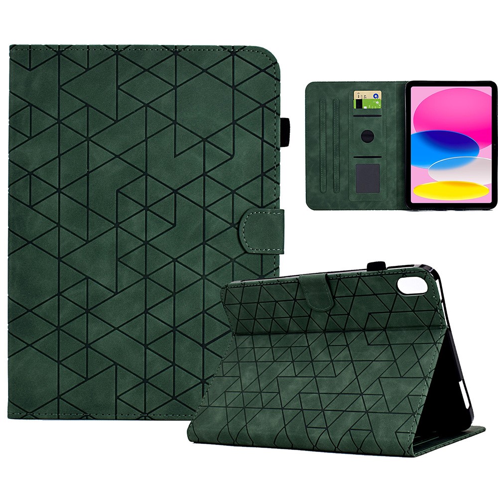 For iPad (2025) / 10.9 (2022) Case Card Slot Pattern Imprinted PU Leather Tablet Cover - Green