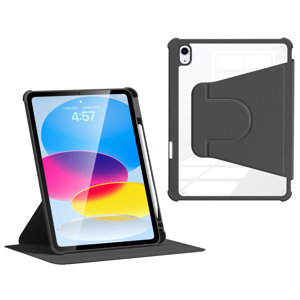 For iPad (2025) / 10.9 (2022) Case Anti-Scratch PU Leather+Acrylic+TPU Auto Wake / Sleep Tablet Cover - Black