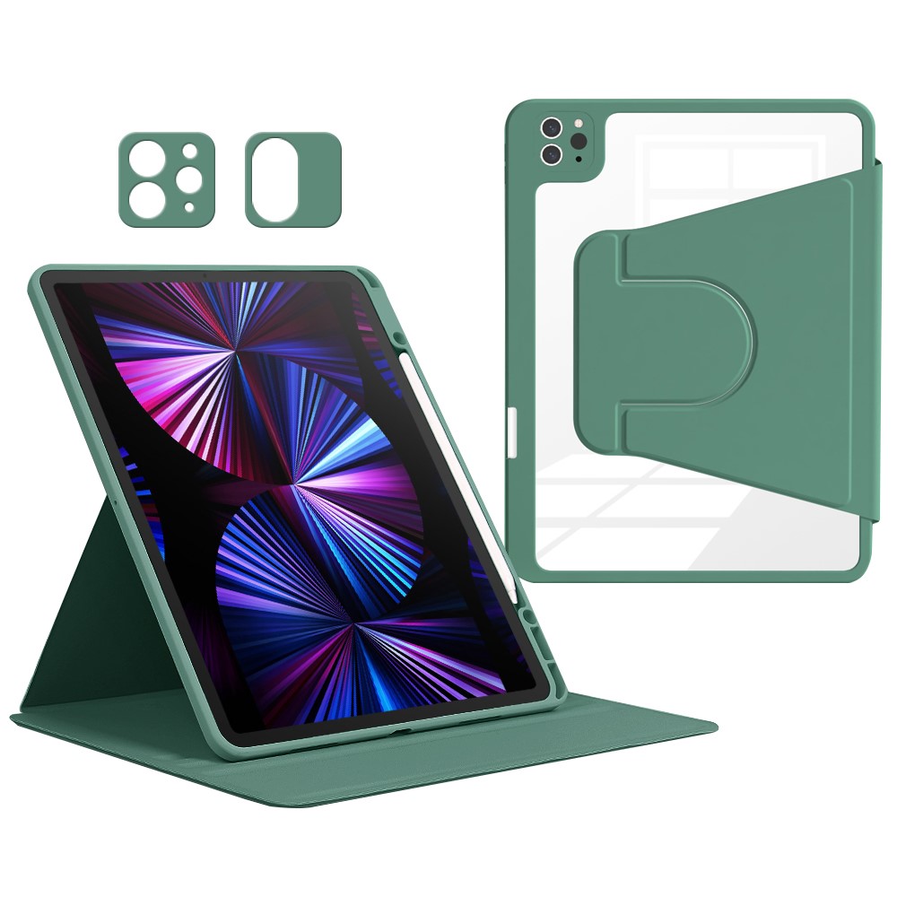 For iPad Pro 12.9 (2022) / (2021) / (2020) / (2018) Case PU Leather+Acrylic+TPU Tablet Cover with Lens Protection - Green