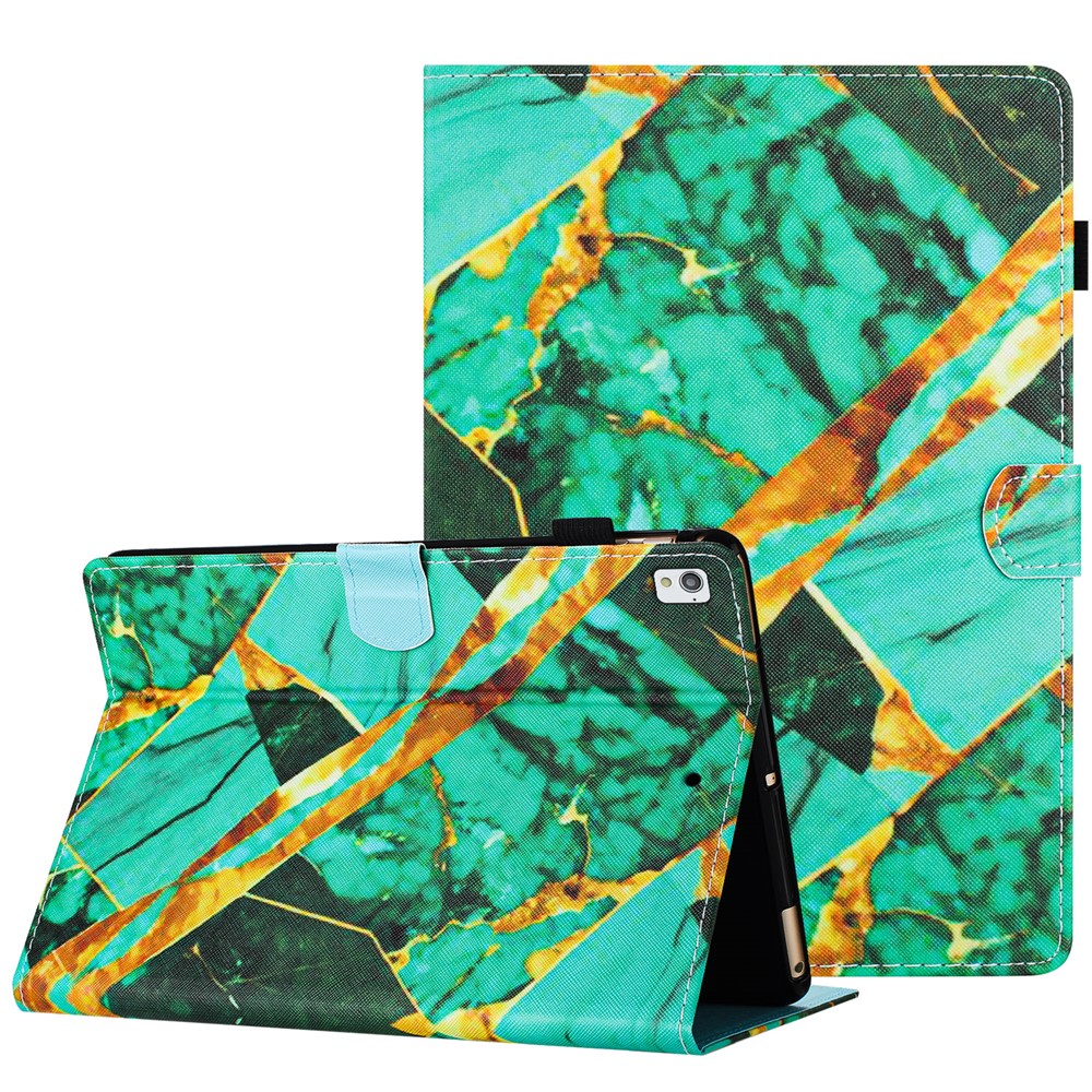 For iPad 10.2 (2019) / (2020) / (2021) PU Leather Case Pattern Smart Protective Cover - Gold+Green Marble