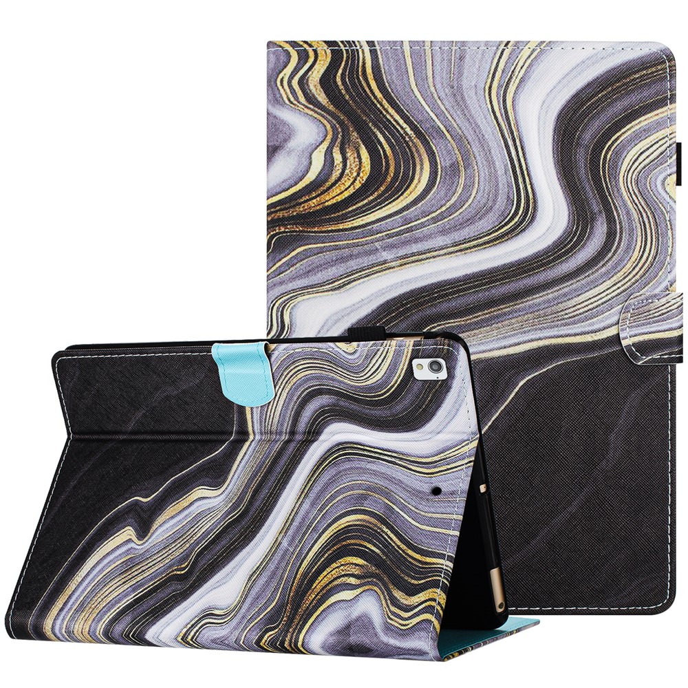 For iPad 10.2 (2019) / (2020) / (2021) PU Leather Case Pattern Smart Protective Cover - Black+Gold Marble