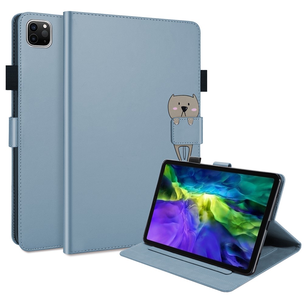 For iPad Pro 11 (2020) / (2021) / (2022) Stand Case Card Holder Cartoon Animal Pattern Leather Cover - Blue
