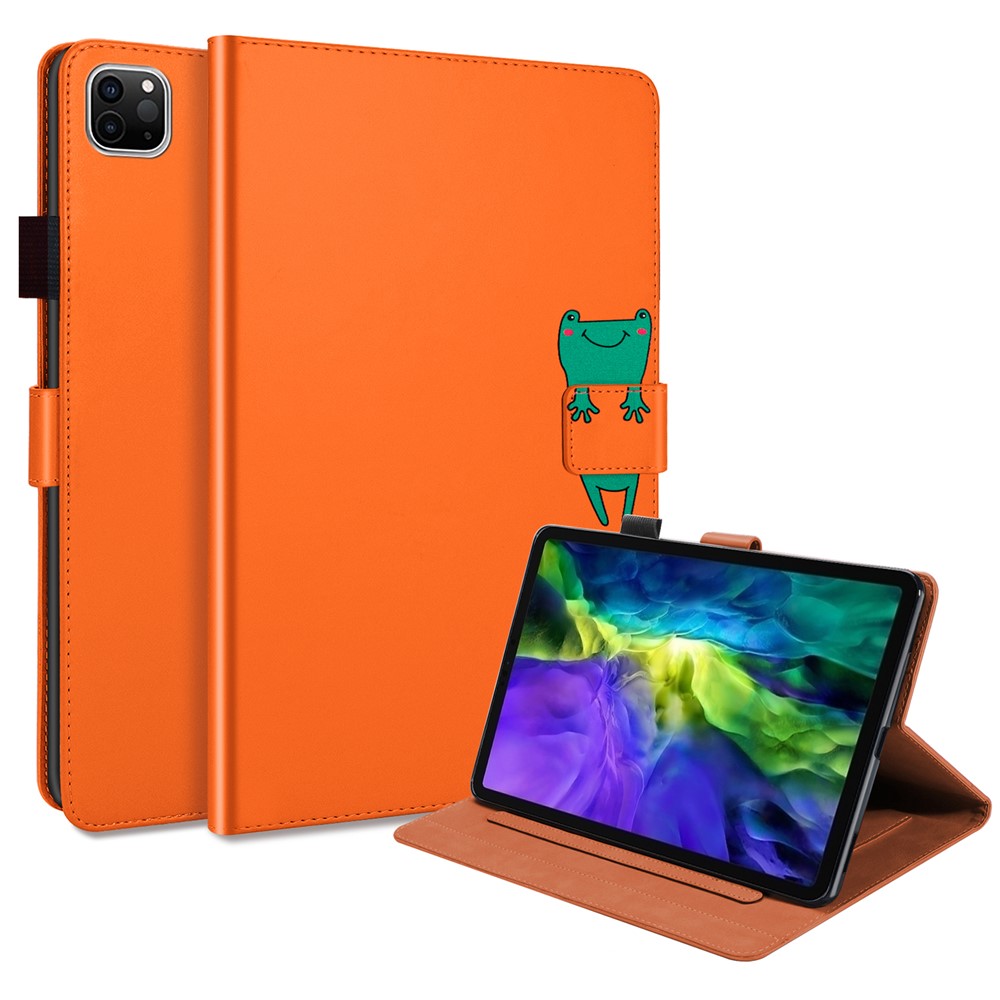 For iPad Pro 11 (2020) / (2021) / (2022) Stand Case Card Holder Cartoon Animal Pattern Leather Cover - Orange