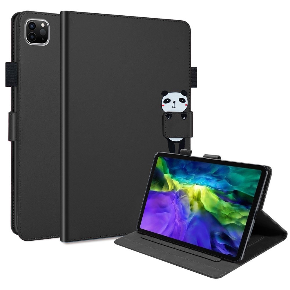 For iPad Pro 11 (2020) / (2021) / (2022) Stand Case Card Holder Cartoon Animal Pattern Leather Cover - Black
