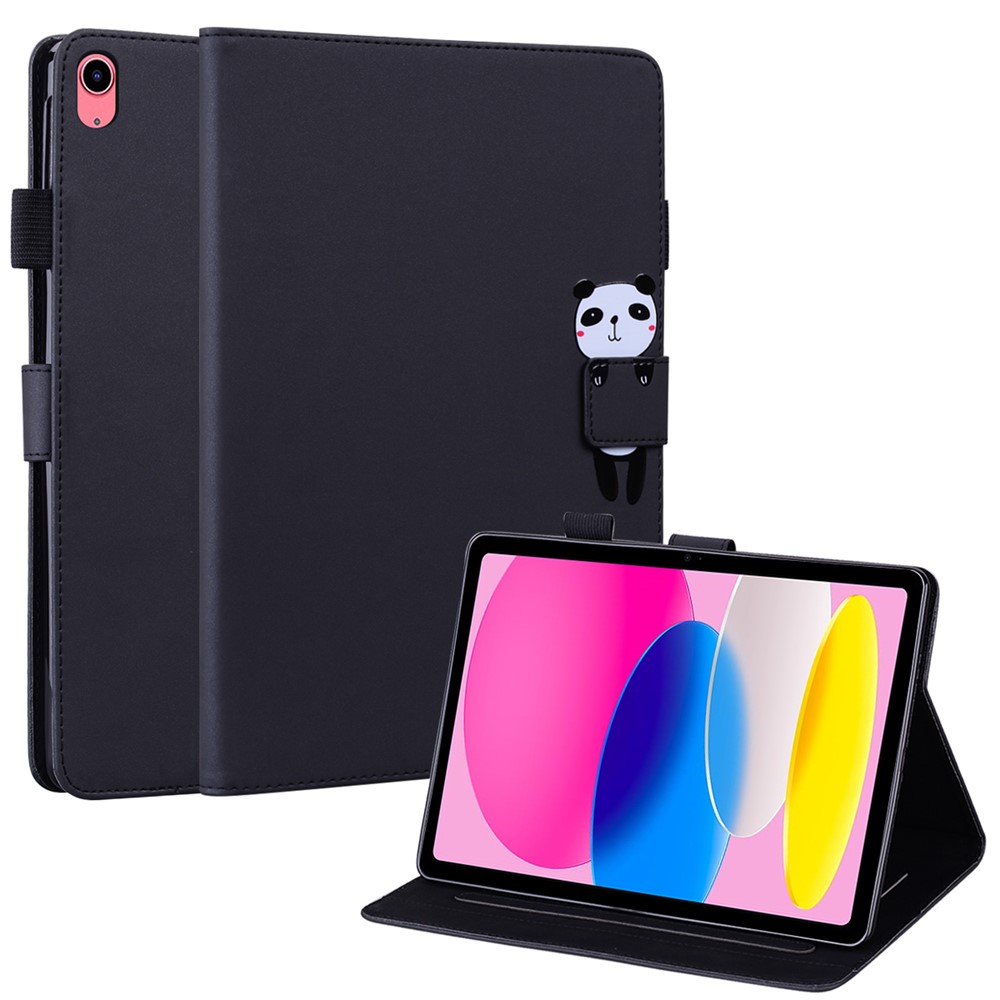 For iPad (2025) / 10.9 (2022) Leather Case Animal Pattern Card Holder Stand Tablet Cover - Black