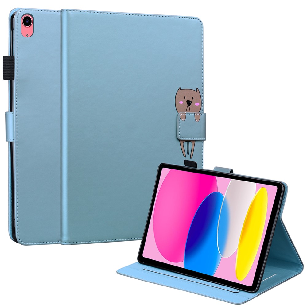 For iPad (2025) / 10.9 (2022) Leather Case Animal Pattern Card Holder Stand Tablet Cover - Blue