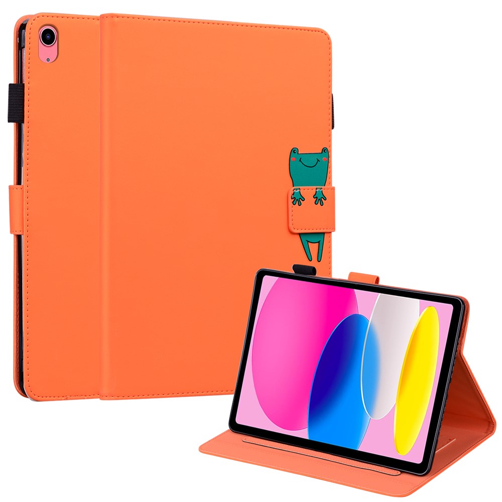 For iPad (2025) / 10.9 (2022) Leather Case Animal Pattern Card Holder Stand Tablet Cover - Orange