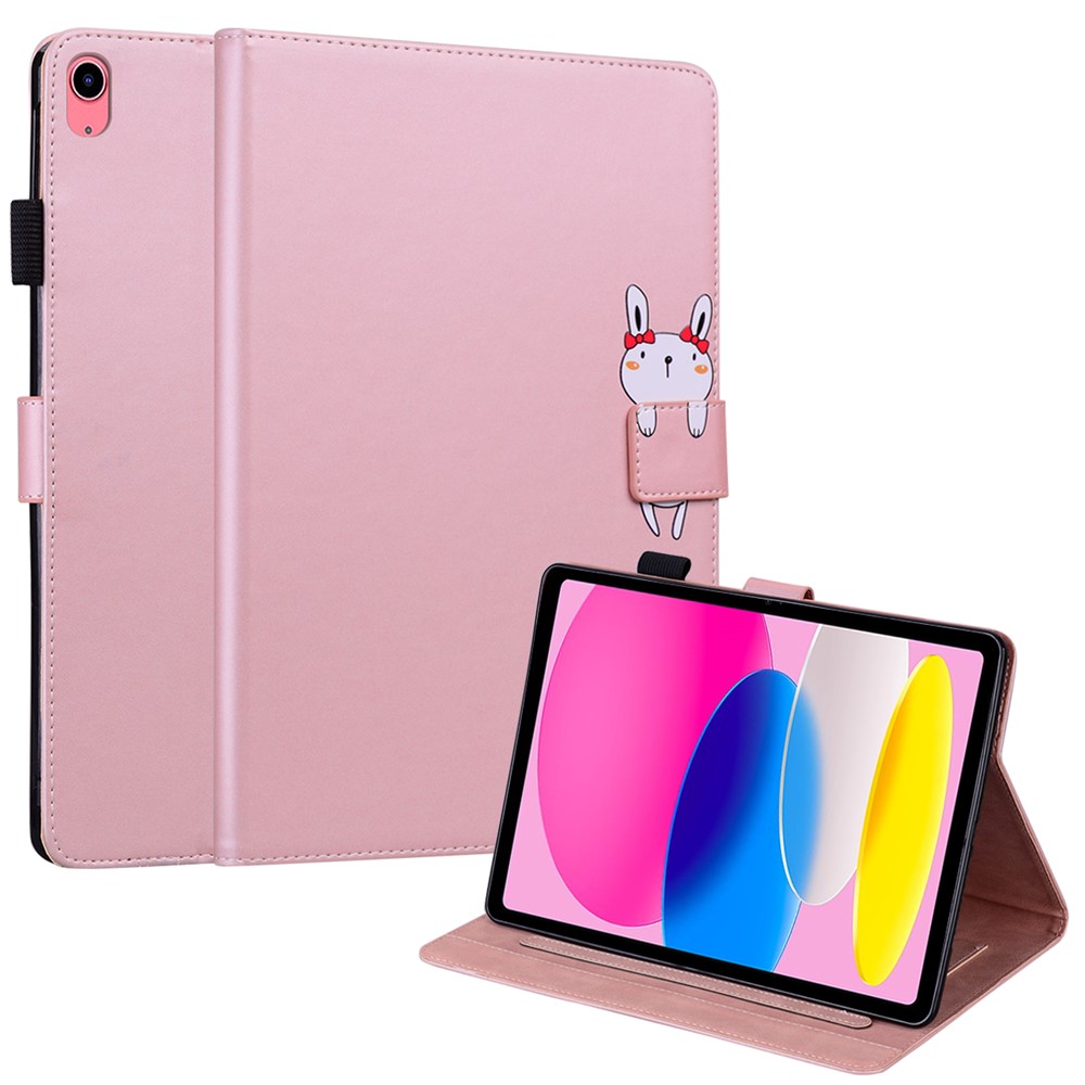 For iPad (2025) / 10.9 (2022) Leather Case Animal Pattern Card Holder Stand Tablet Cover - Rose Gold