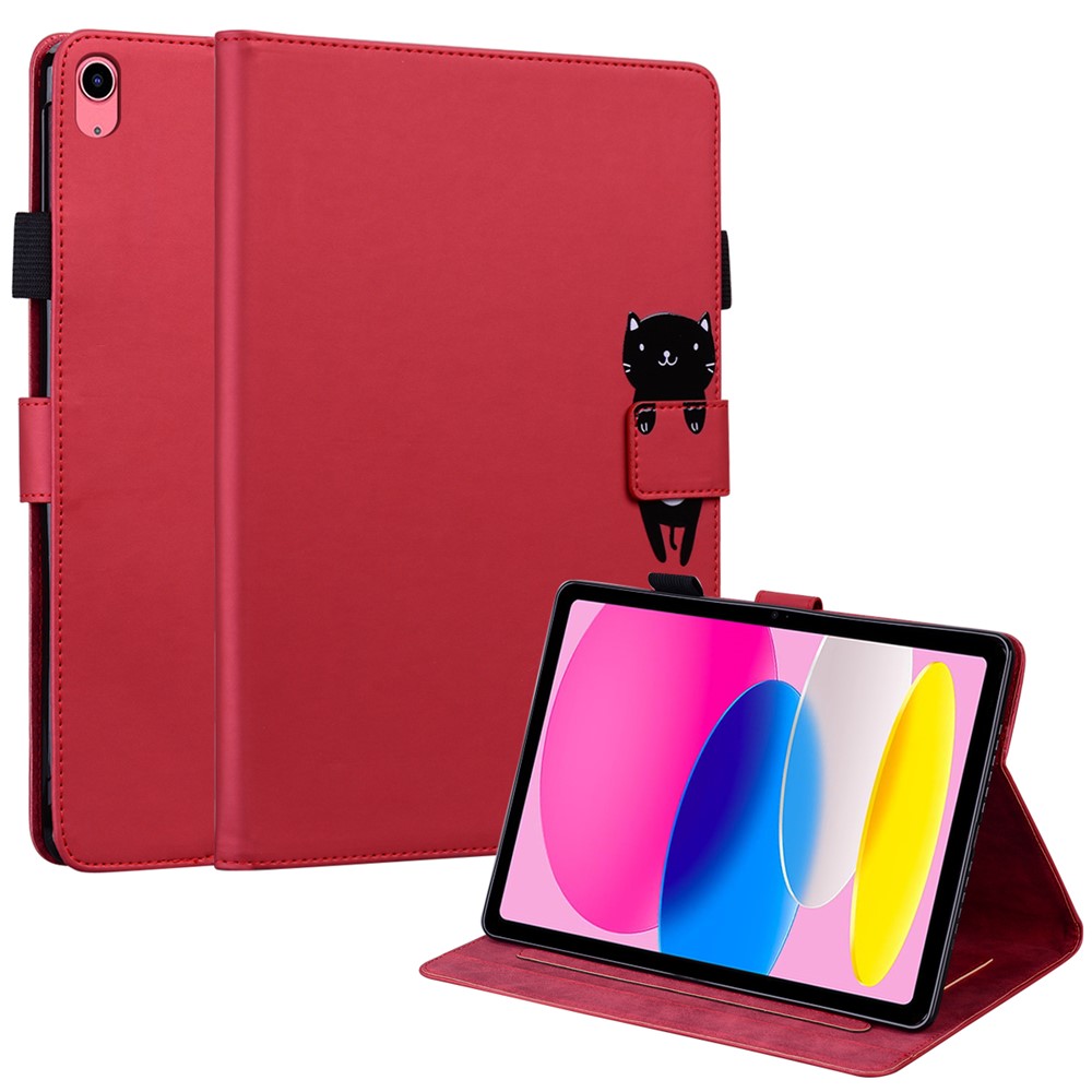 For iPad (2025) / 10.9 (2022) Leather Case Animal Pattern Card Holder Stand Tablet Cover - Red