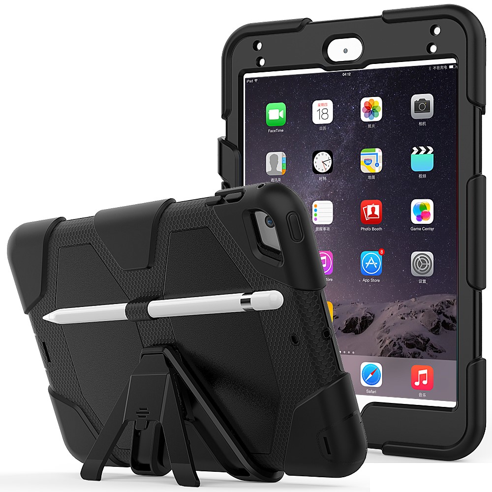 For iPad mini 4 / mini (2019) 7.9 inch Kickstand Case Tablet Case with PET Screen Protector - Black
