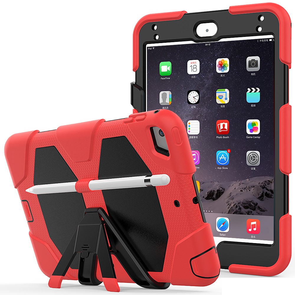 For iPad mini 4 / mini (2019) 7.9 inch Kickstand Case Tablet Case with PET Screen Protector - Red