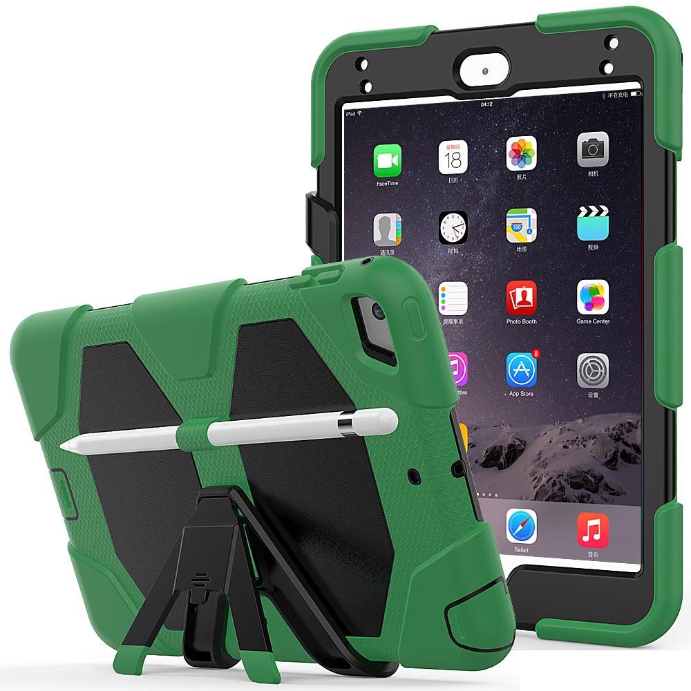 For iPad mini 4 / mini (2019) 7.9 inch Kickstand Case Tablet Case with PET Screen Protector - Army Green