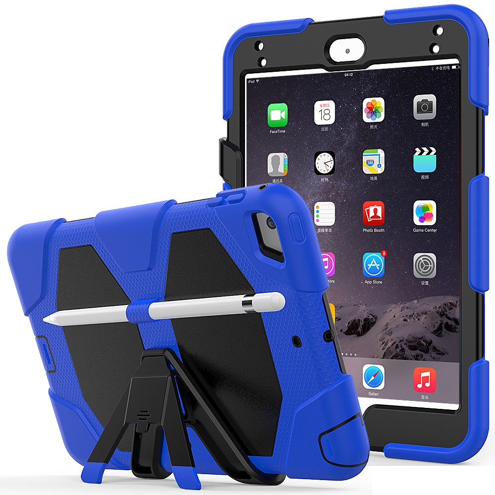 For iPad mini 4 / mini (2019) 7.9 inch Kickstand Case Tablet Case with PET Screen Protector - Blue