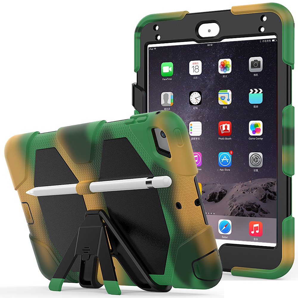 For iPad mini 4 / mini (2019) 7.9 inch Kickstand Case Tablet Case with PET Screen Protector - Camouflage