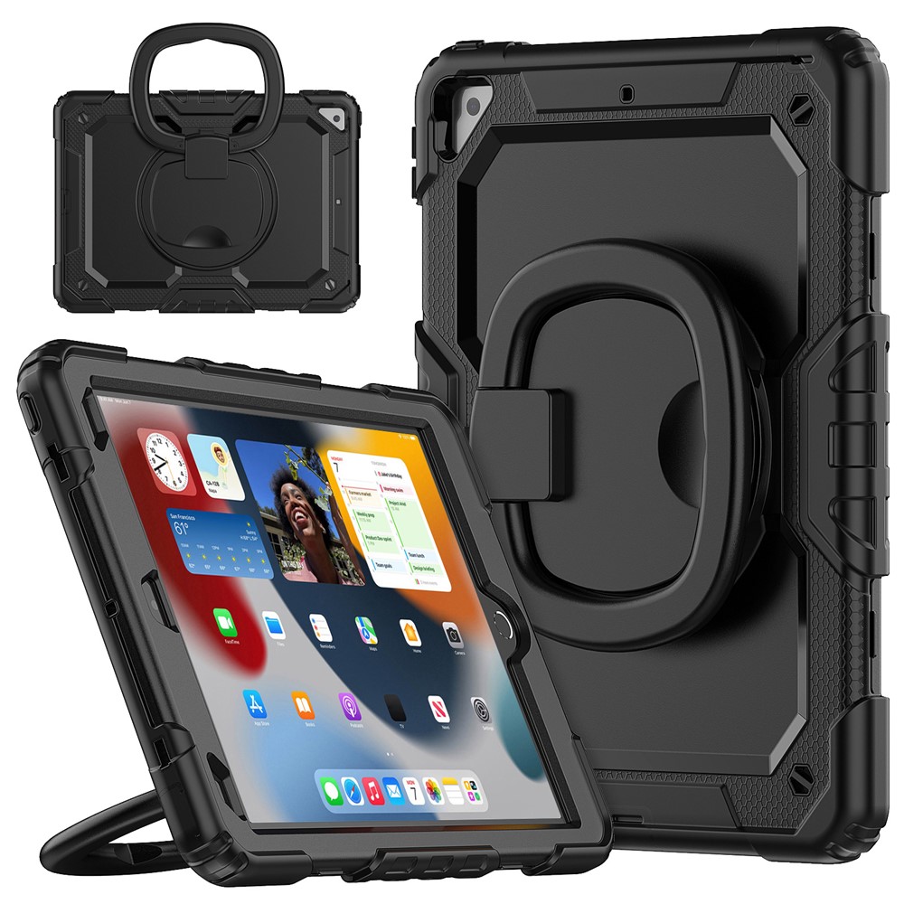 For iPad Pro 10.5-inch (2017) / Air 10.5 inch (2019) Case Handle Grip Kickstand Tablet Cover with Shoulder Strap - Black