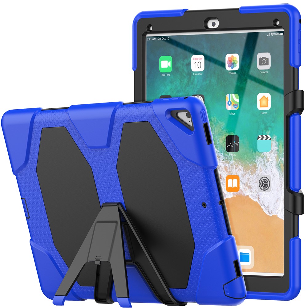 For iPad Pro 12.9 inch (2015) / (2017) Case PC + Silicone Tablet Kickstand Cover with PET Screen Protector - Blue