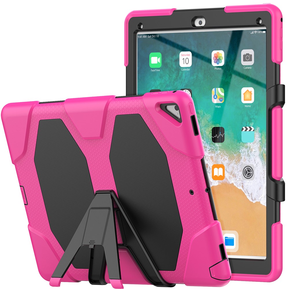 For iPad Pro 12.9 inch (2015) / (2017) Case PC + Silicone Tablet Kickstand Cover with PET Screen Protector - Rose