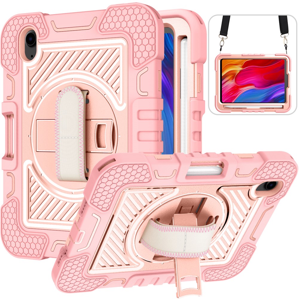 Hand Strap Kickstand for iPad mini (2024) / mini (2021) Tablet Case with Shoulder Strap - Rose Gold