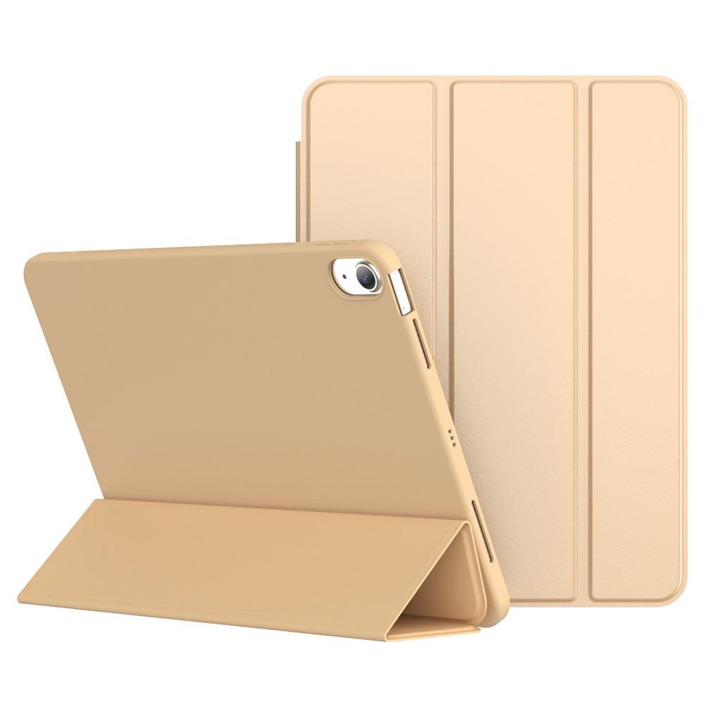 For iPad Air 11 (2025) / (2024) / Air (2022) / (2020) Tablet Case Tri-fold Stand TPU+PU Leather Cover - Gold