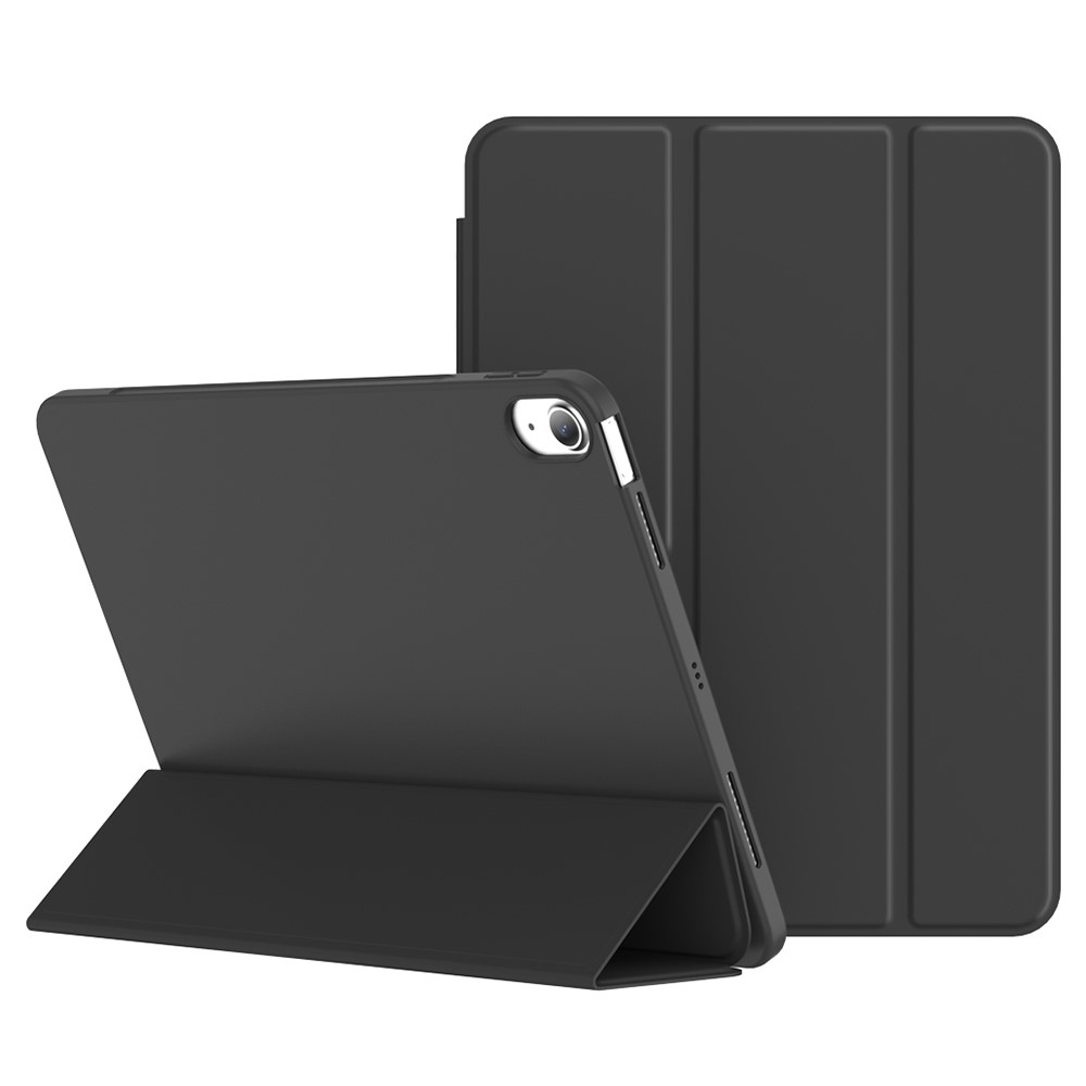 For iPad (2025) / 10.9 (2022) Tri-Fold Stand Tablet Case Leather+TPU Cover  - Black
