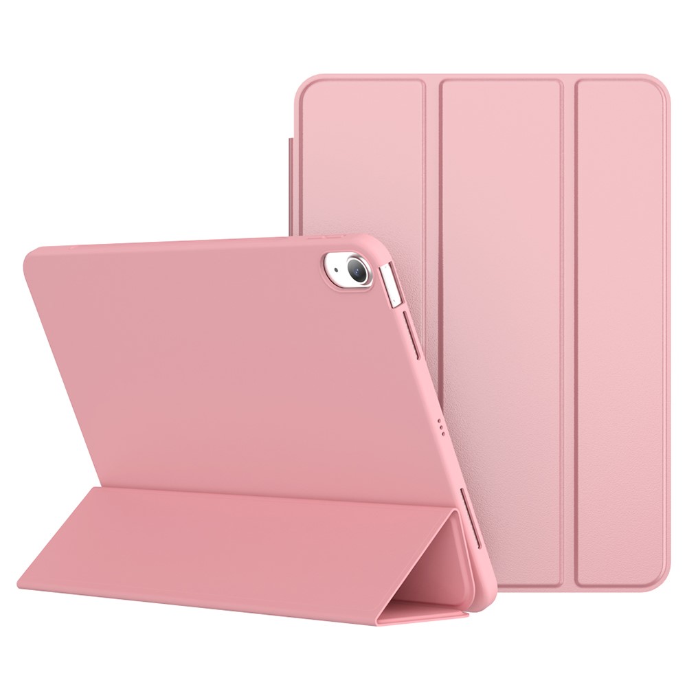 For iPad (2025) / 10.9 (2022) Tri-Fold Stand Tablet Case Leather+TPU Cover - Rose Gold