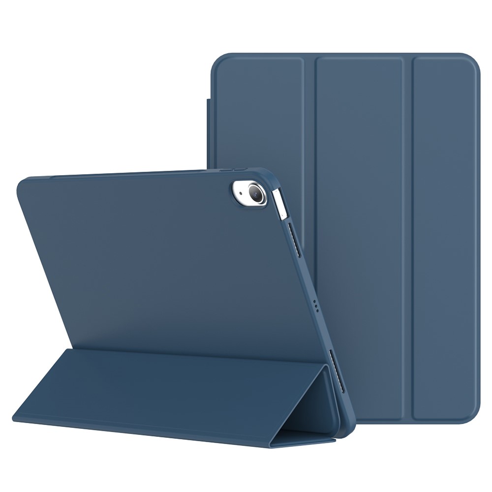 For iPad (2025) / 10.9 (2022) Tri-Fold Stand Tablet Case Leather+TPU Cover - Dark Blue