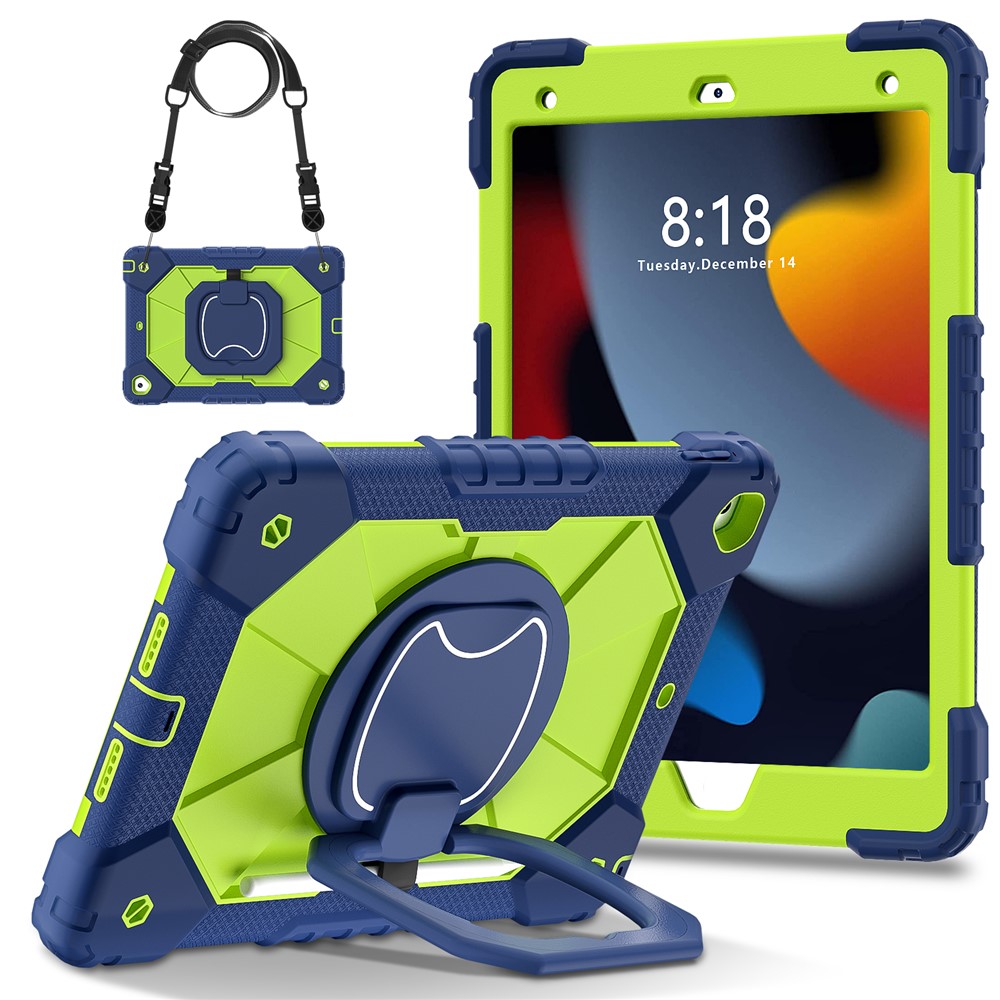 C3 Tablet Case for iPad 10.2 (2019) / (2020) / (2021) Kids Friendly Cover with Shoulder Strap Rotating Handle - Navy Blue+Yellowgreen