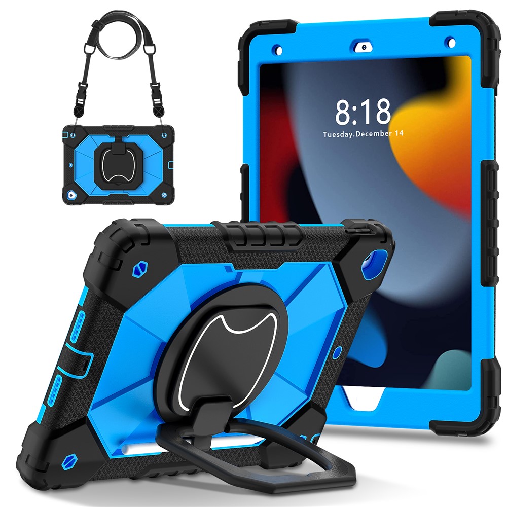 C3 Tablet Case for iPad 10.2 (2019) / (2020) / (2021) Kids Friendly Cover with Shoulder Strap Rotating Handle - Black+Blue