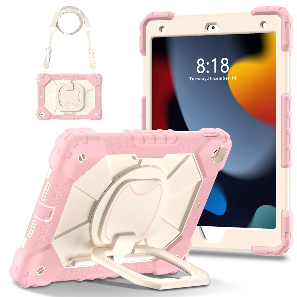 C3 Tablet Case for iPad 10.2 (2019) / (2020) / (2021) Kids Friendly Cover with Shoulder Strap Rotating Handle - Rose Gold