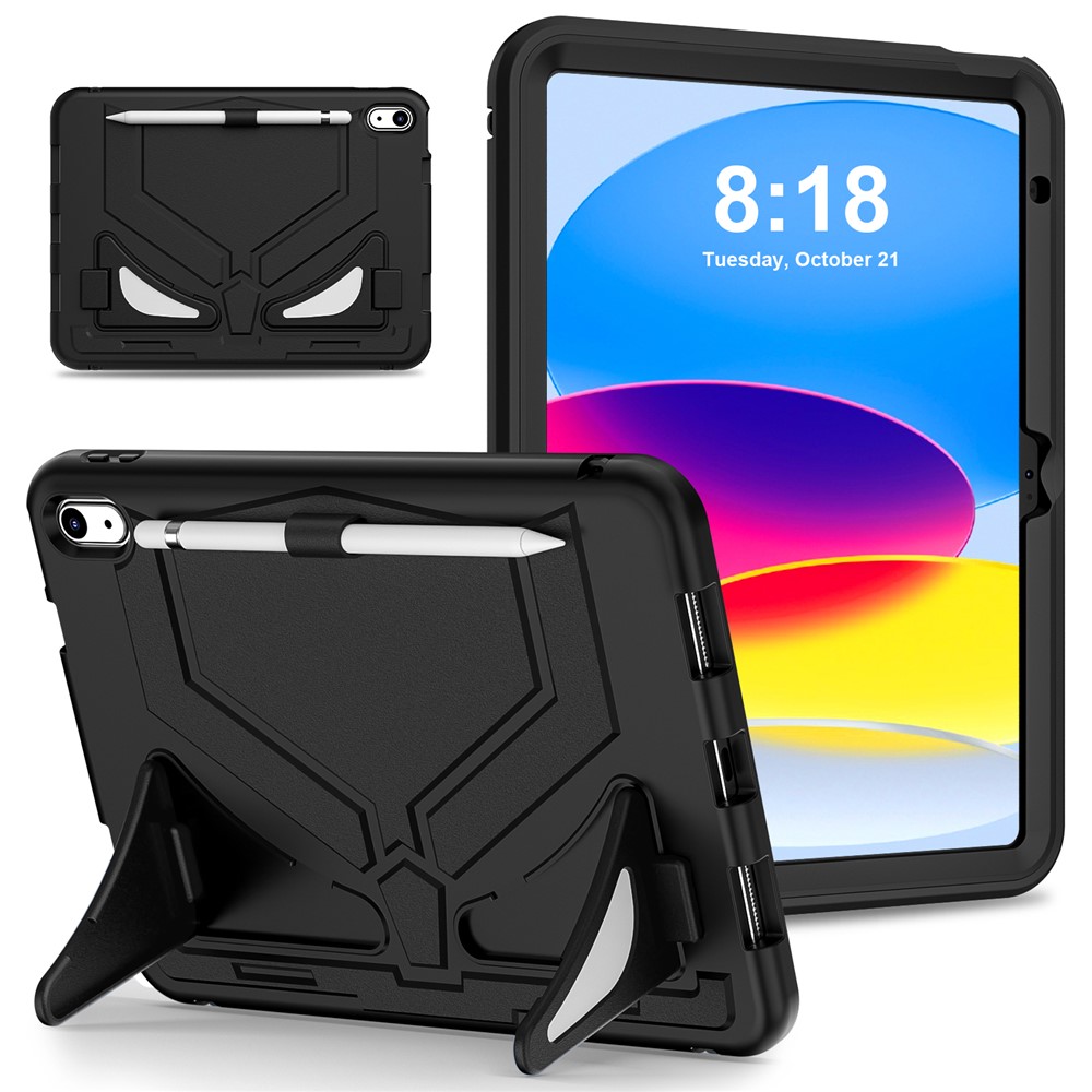 For iPad (2025) / 10.9 (2022) Leopard Style Case Rugged Drop Protection Cover with Kickstand - Black+Black