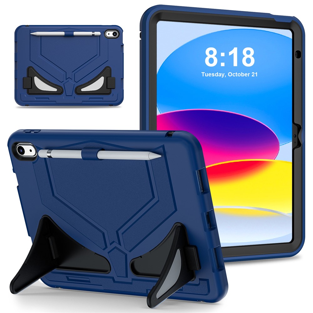 For iPad (2025) / 10.9 (2022) Leopard Style Case Rugged Drop Protection Cover with Kickstand - Navy Blue+Black
