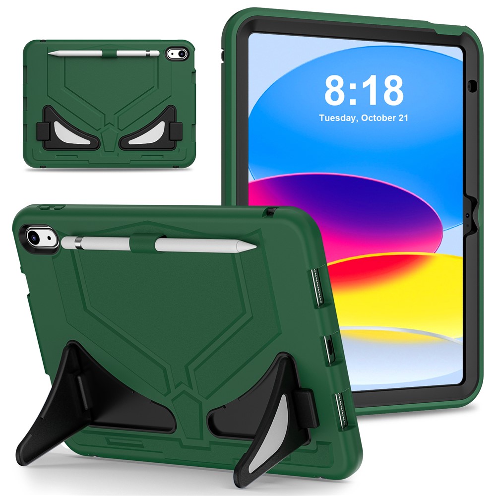 For iPad (2025) / 10.9 (2022) Leopard Style Case Rugged Drop Protection Cover with Kickstand - Blackish Green+Black