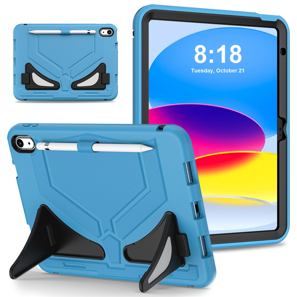 For iPad (2025) / 10.9 (2022) Leopard Style Case Rugged Drop Protection Cover with Kickstand - Baby Blue+Black