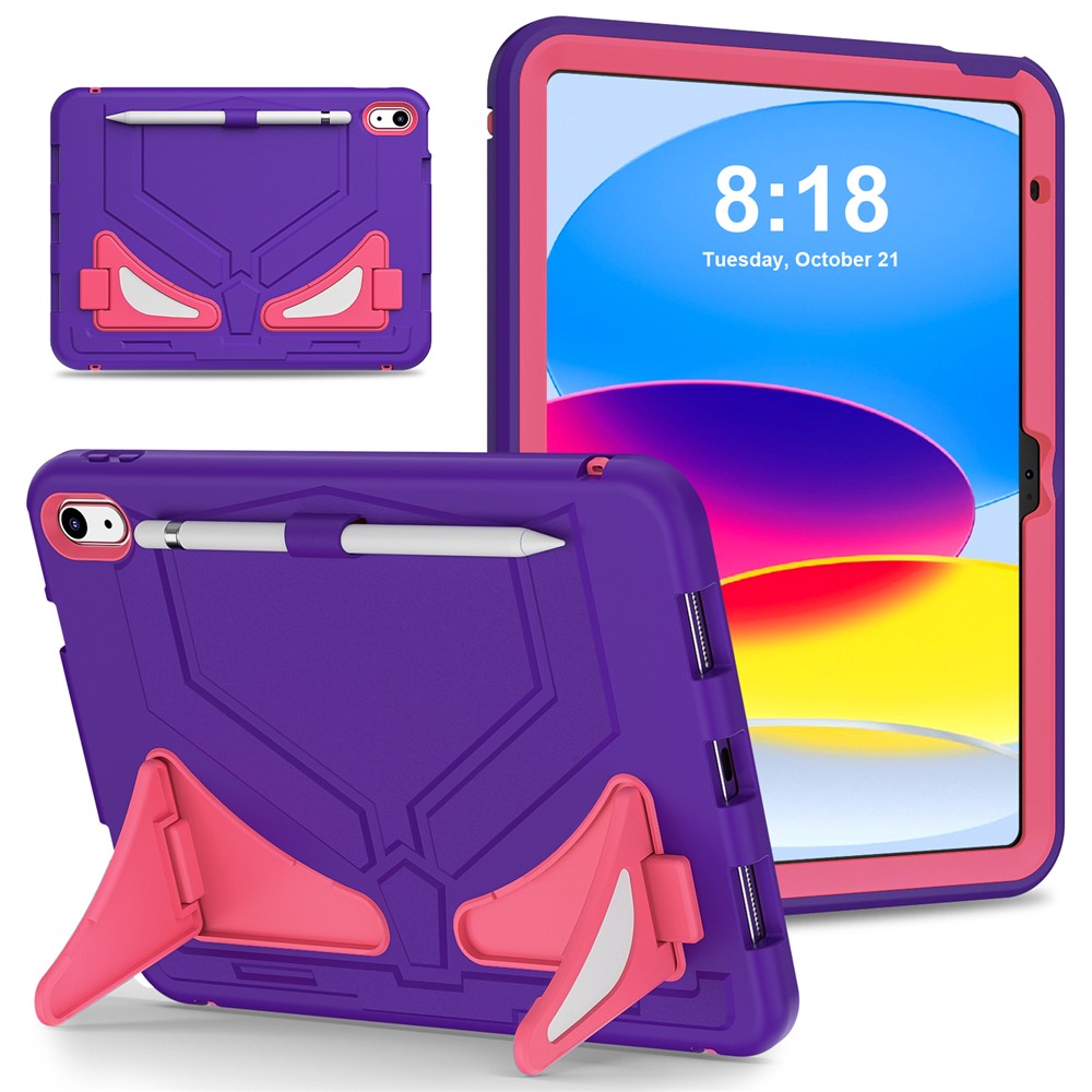 For iPad (2025) / 10.9 (2022) Leopard Style Case Rugged Drop Protection Cover with Kickstand - Purple+Rose