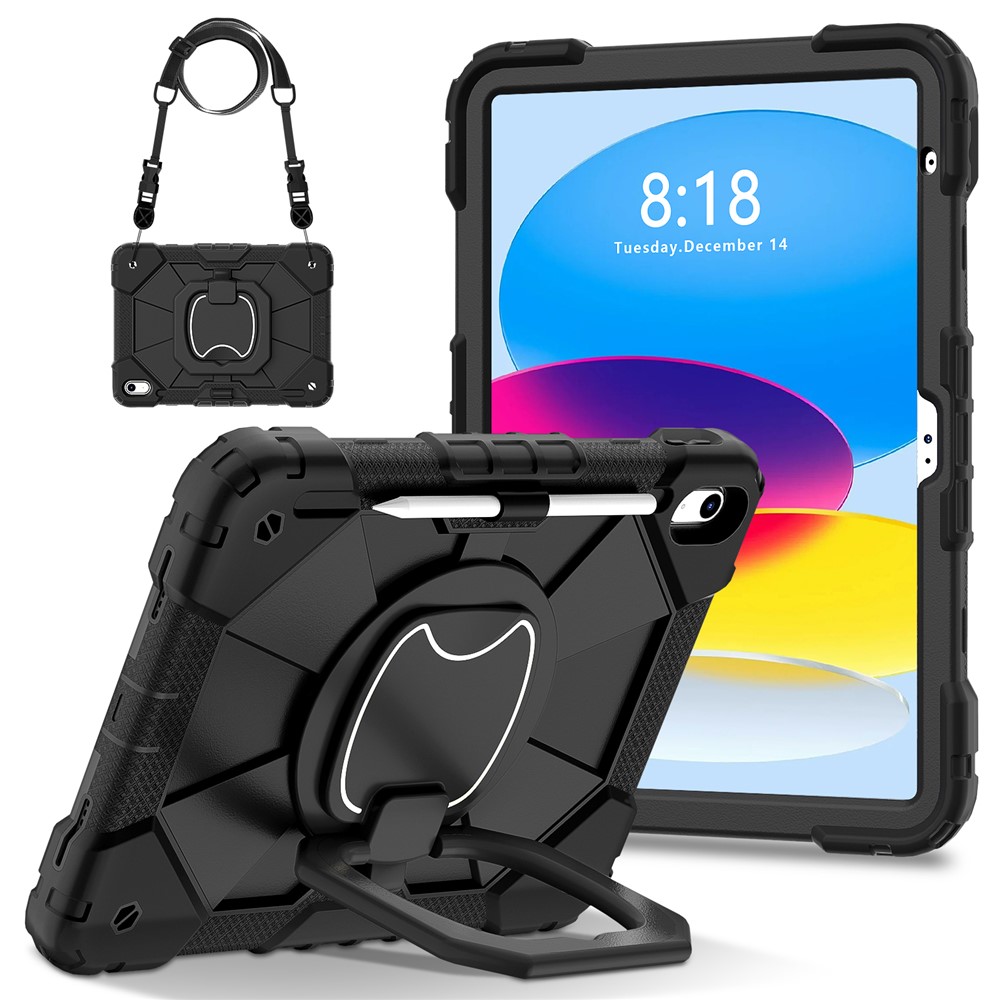 C3 for iPad (2025) / 10.9 (2022) Case Contrast Color Silicone+PC Kickstand Anti-Drop Tablet Cover - Black+Black
