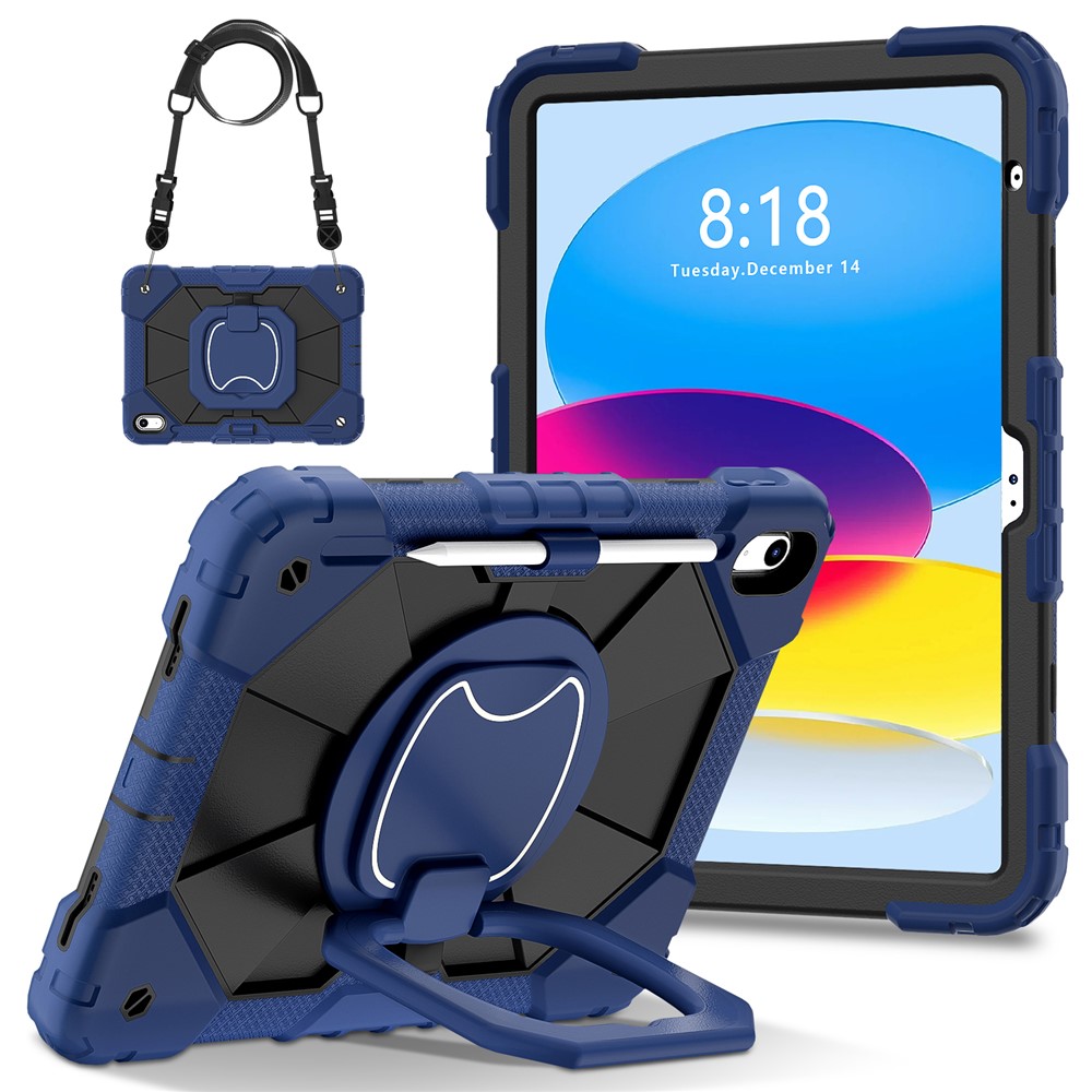 C3 for iPad (2025) / 10.9 (2022) Case Contrast Color Silicone+PC Kickstand Anti-Drop Tablet Cover - Navy Blue+Black